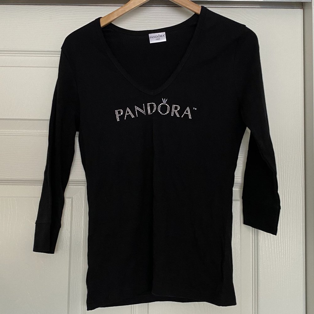 Pandora V Neck Jeweled 3/4 Sleeve Shirt Large